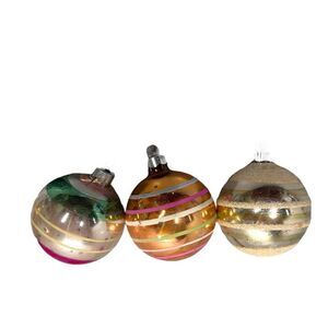 Vintage Shiny Brite Striped Glass Christmas Ornaments Set 3 Lot Pink Gold Silver